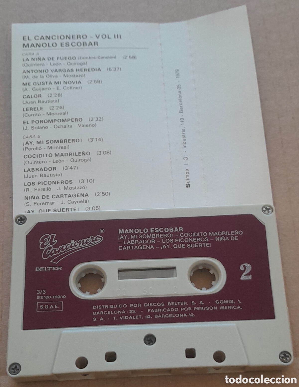 Casetes antiguos: MANOLO ESCOBAR - EL CANCIONERO 3 - Foto 2
