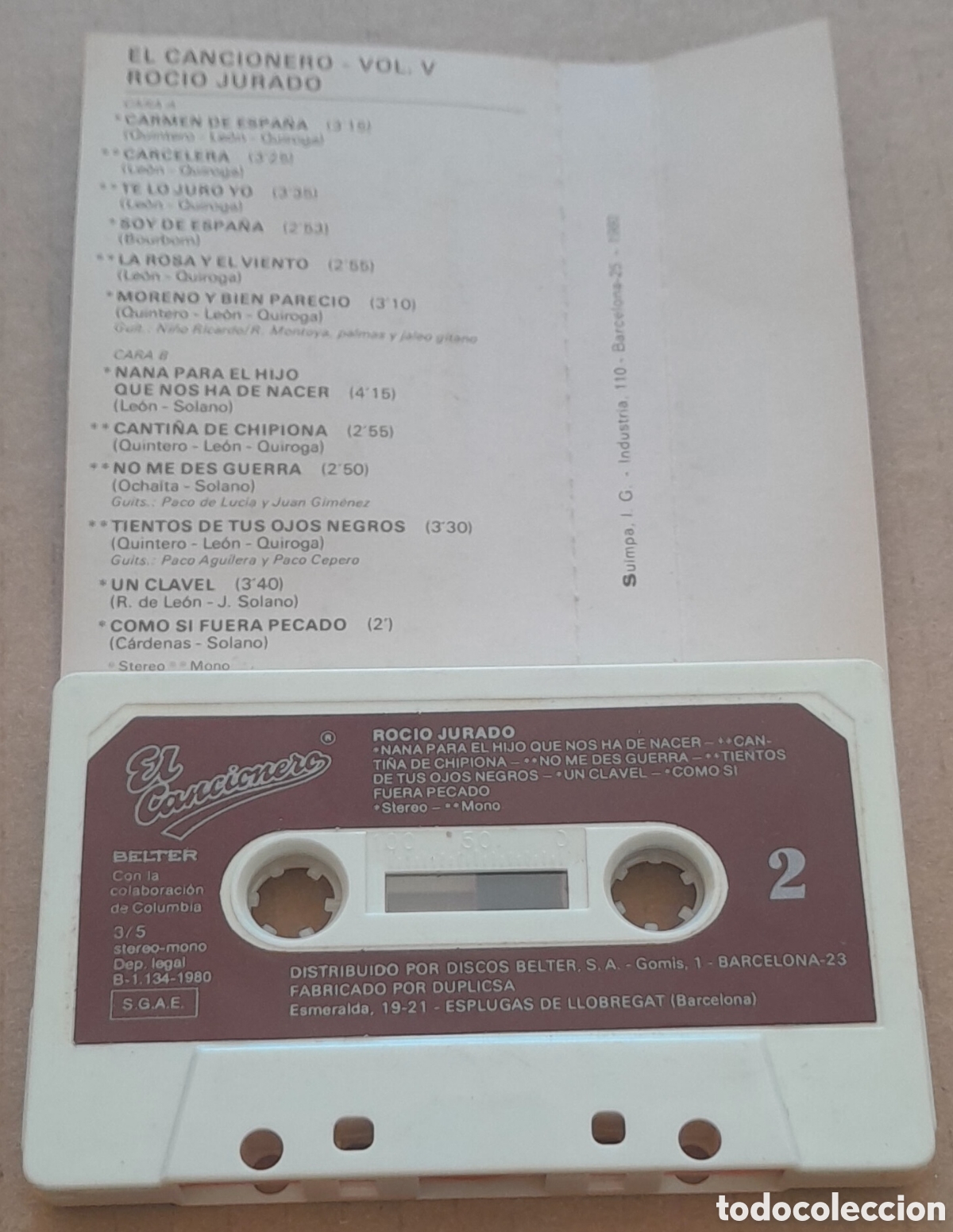 Casetes antiguos: ROCIO JURADO - EL CANCIONERO 5 - Foto 2