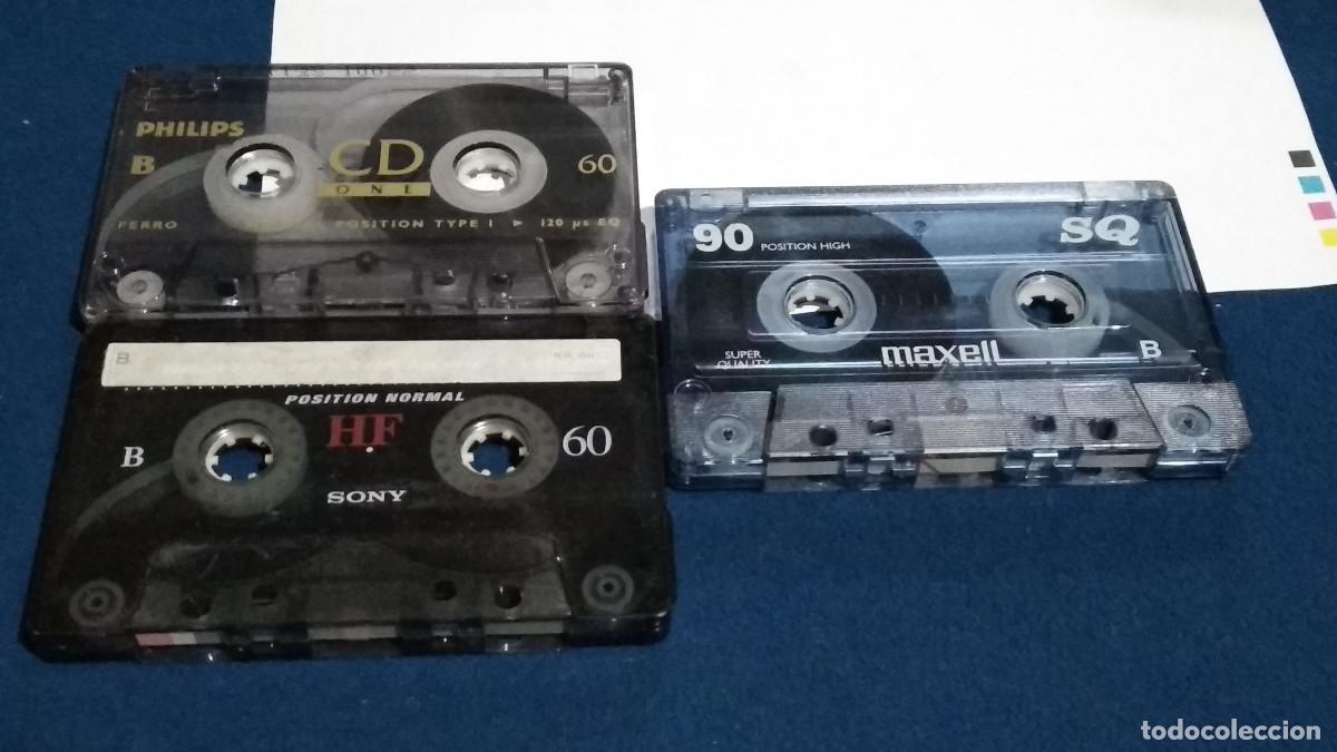 Casetes antiguos: TRES CINTAS PARA GRABRA -MAXELL 90, SONY 60, PHILIPS 60 -CASETE SOLO CINTAS SIN CARATULA -VER FOTOS