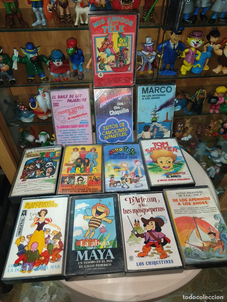 Casetes antiguos: Lote 12 cintas casette musica canciones infantiles vintage a&ntilde;os 70 80 Mazinger Dartacan Parchis ...