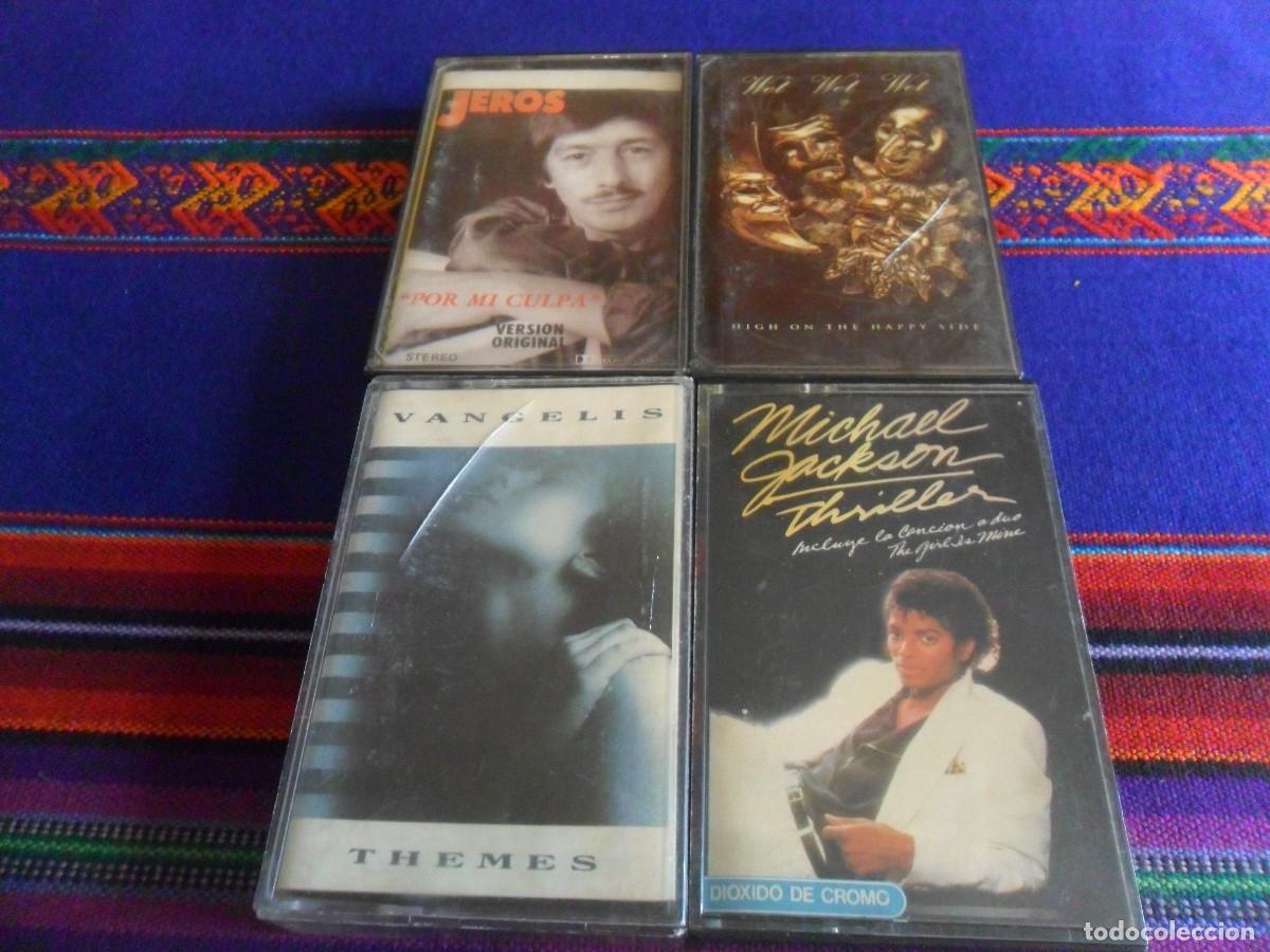 Casetes antiguos: CASETE MICHAEL JACKSON THRILLER, VANGELIS THEMES, JEROS POR MI CULPA, WET HIGH ON THEE HAPPY SIDE.