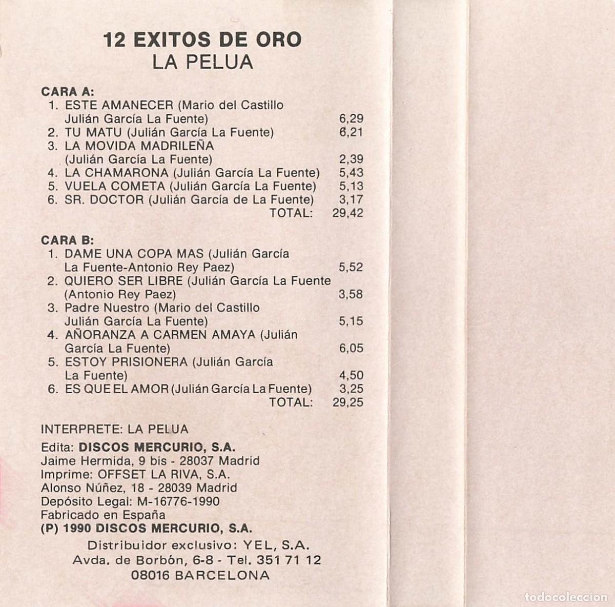 Casetes antiguos: La Pelua - 12 &Eacute;xitos de Oro (Cassette) - Foto 3