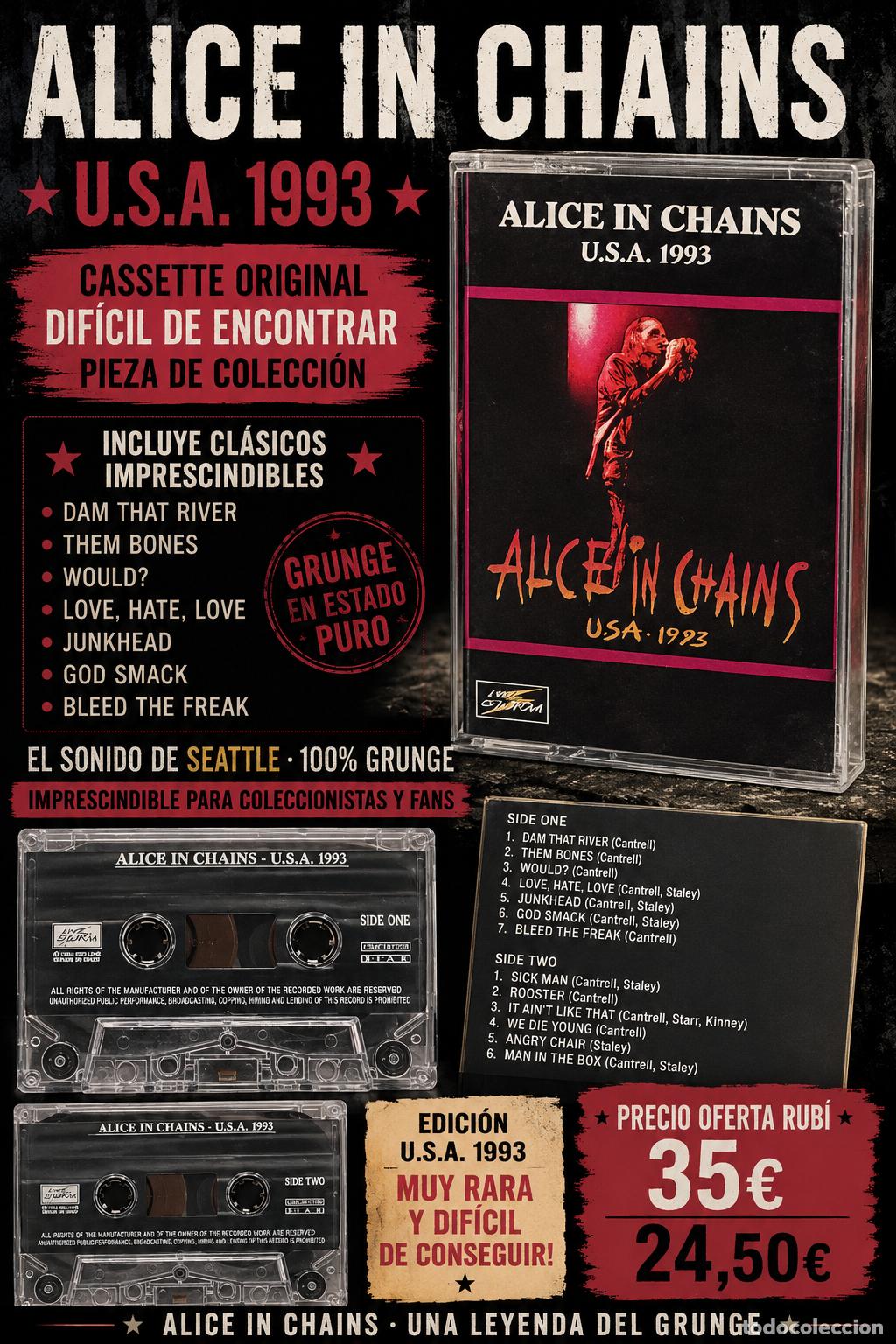 Casetes antiguos: ALICE IN CHAINS | LIVE STORM MC USA 1994 | CASSETTE RARO | GRUNGE | DE LUJO