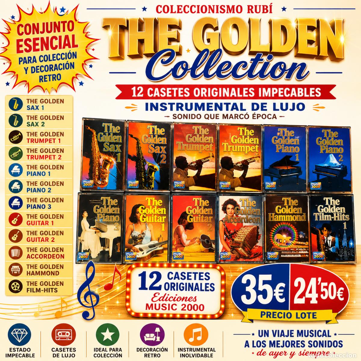 Casetes antiguos: THE GOLDEN COLLECTION | 12 CASETES IMPECABLES | SAX-PIANO-TRUMPET-GUITAR