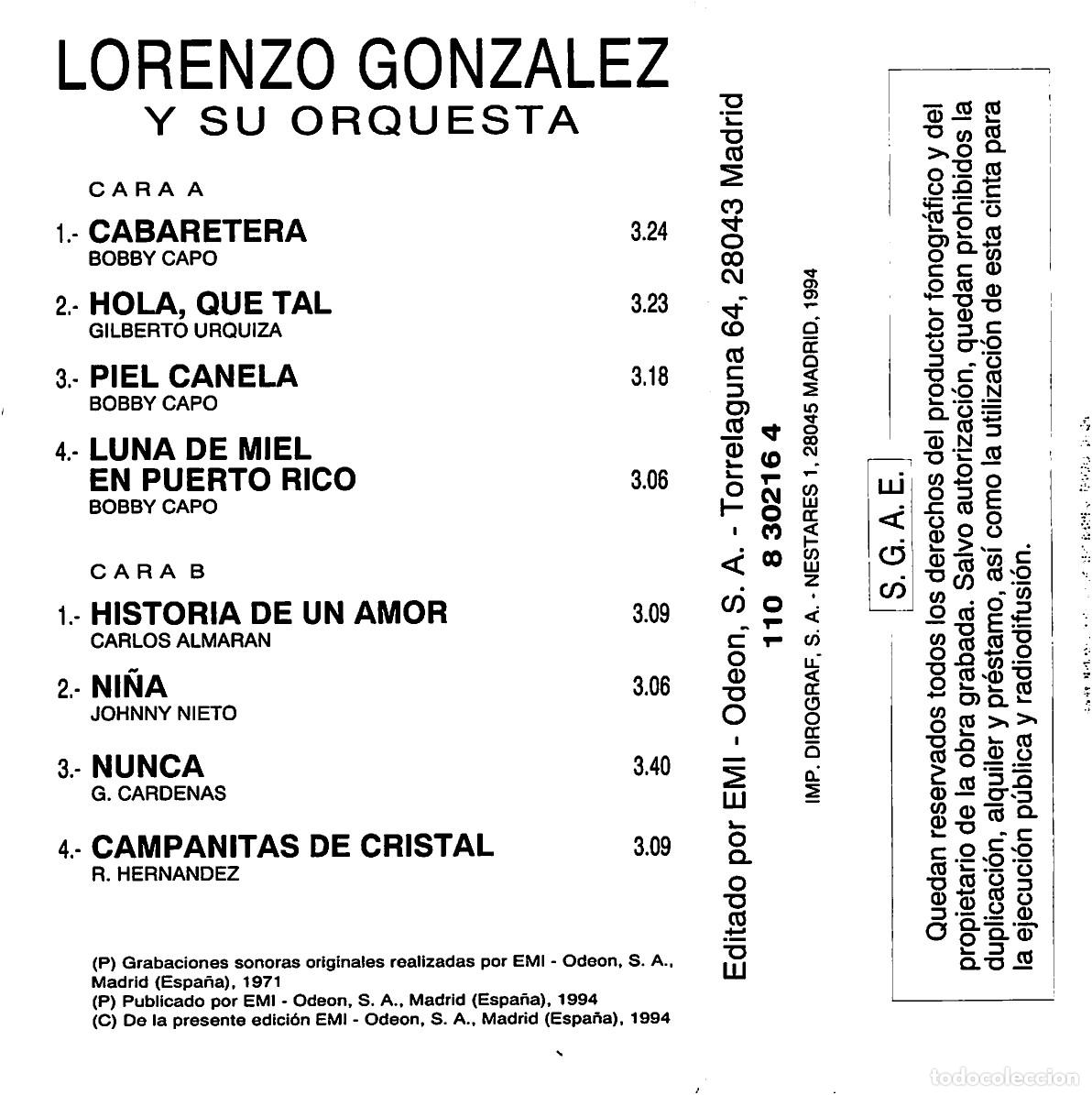 Casetes antiguos: Lorenzo Gonzalez y su Orquesta (Cassette) - Foto 2