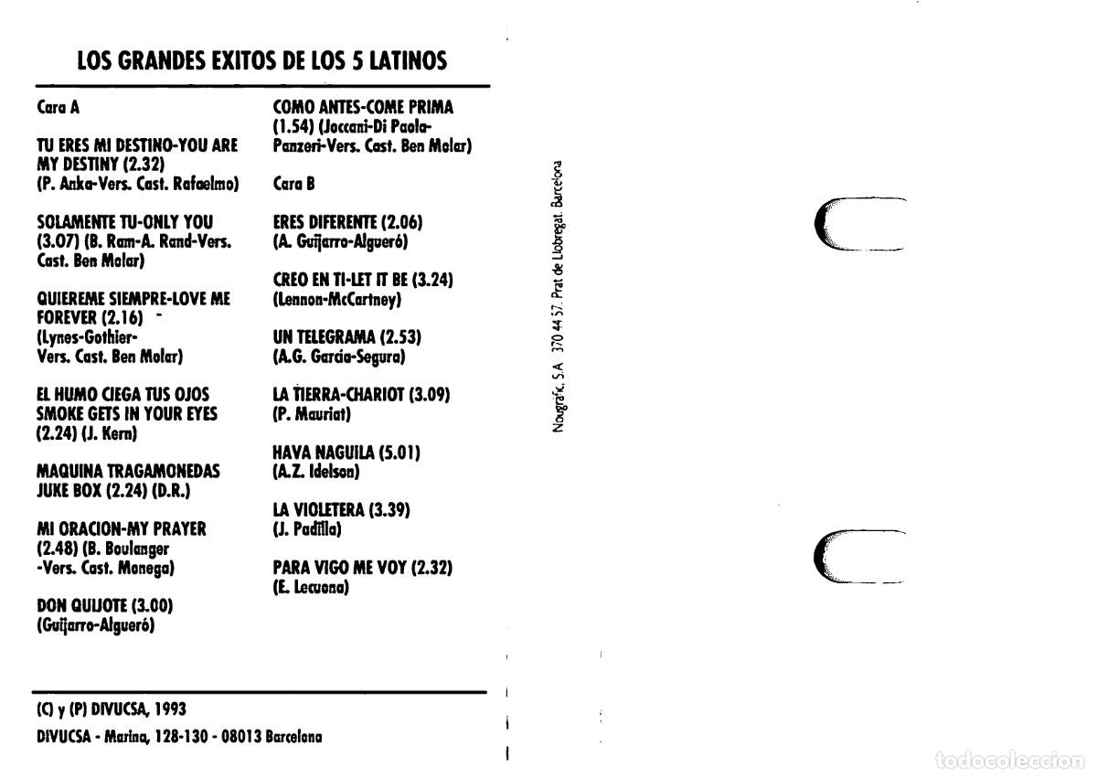 Casetes antiguos: Los 5 Latinos - Los Grandes &Eacute;xitos (Cassette) - Foto 2