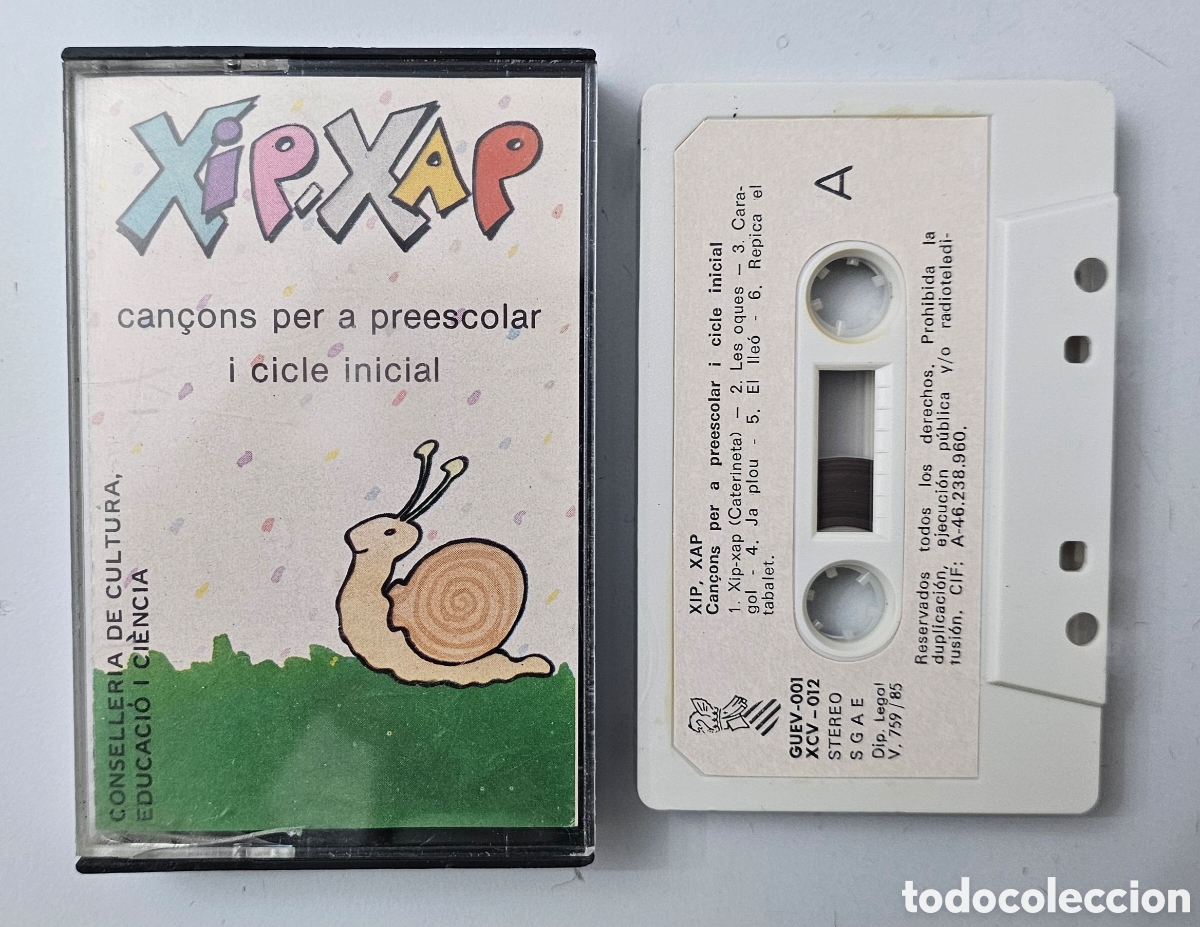 Casetes antiguos: CASSETTE XIP XAP - Can&ccedil;ons per a preescolar i cicle inicial (Espa&ntilde;a - Xirivella Records - 1985) RARO