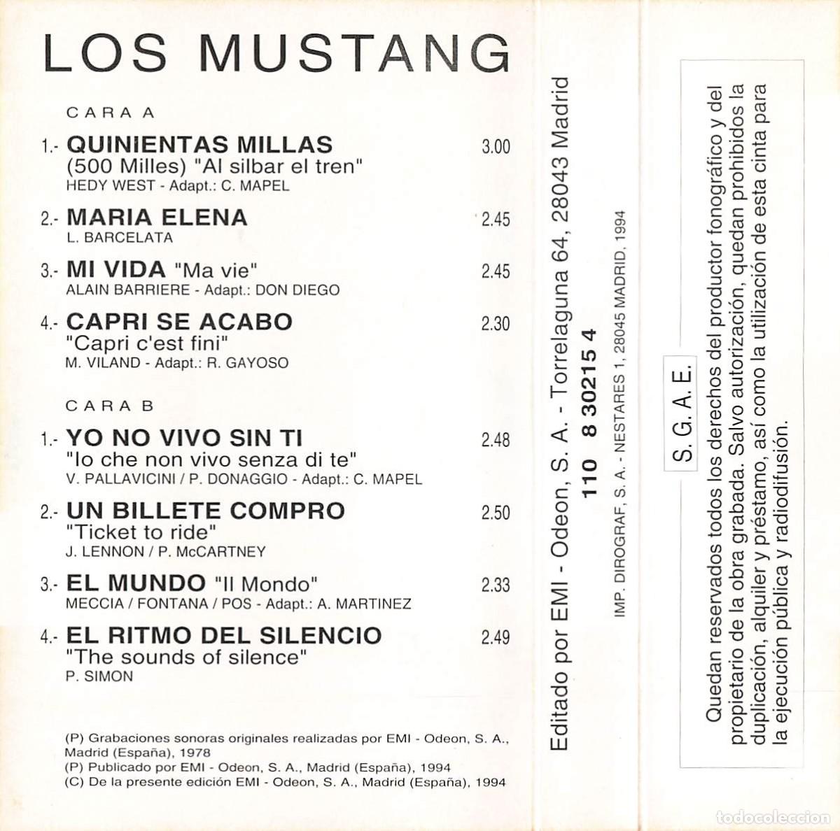 Casetes antiguos: Los Mustang - Grandes &Eacute;xitos (Cassette) - Foto 2