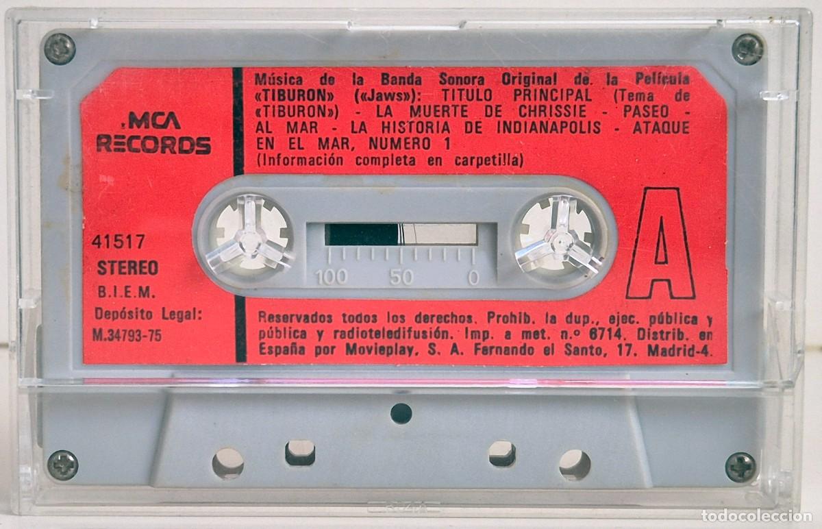 Casetes antiguos: Banda sonora original de Tibur&oacute;n (Jaws) de John Williams. Cassette original de 1975