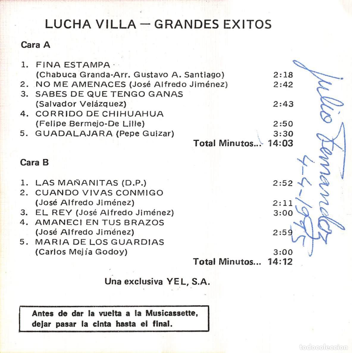 Casetes antiguos: Lucha Villa - Grandes &Eacute;xitos (Cassette) - Foto 5