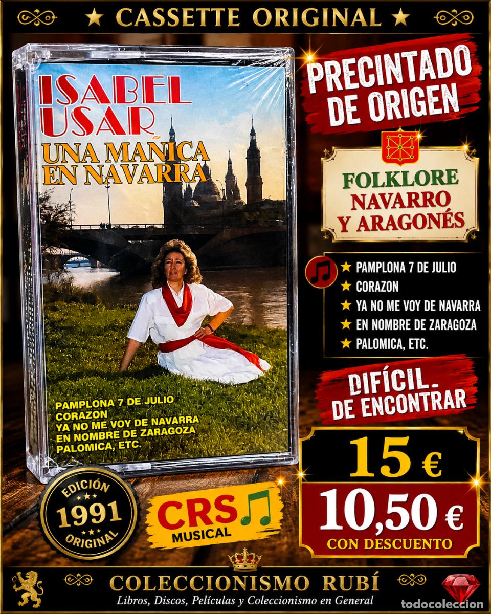 Casetes antiguos: ISABEL USAR | UNA MA&Ntilde;ICA EN NAVARRA | MC PRECINTADO 1991 | CRS MUSICAL