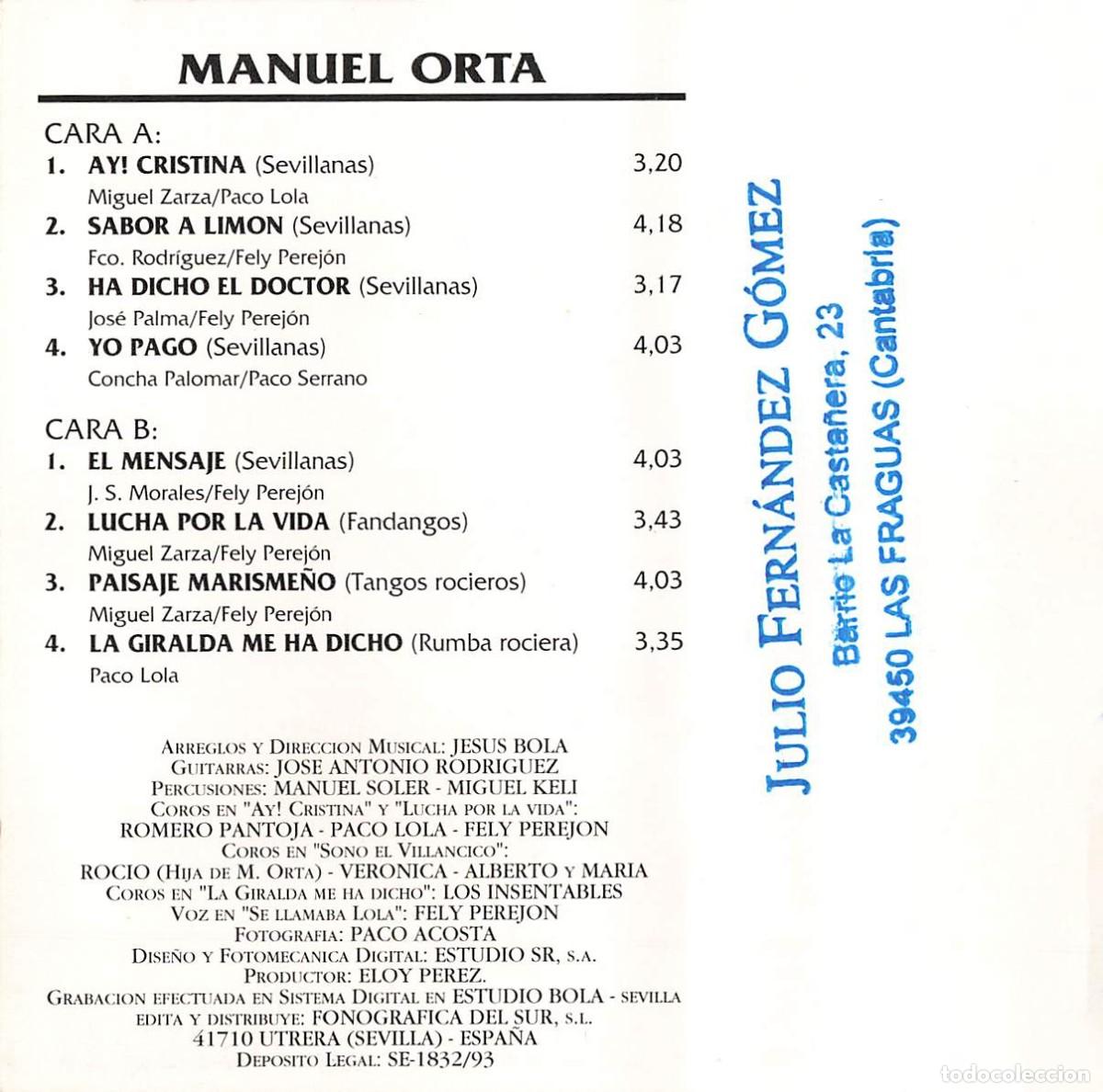Casetes antiguos: Manuel Orta - Sabor a Lim&oacute;n (Cassette) - Foto 2