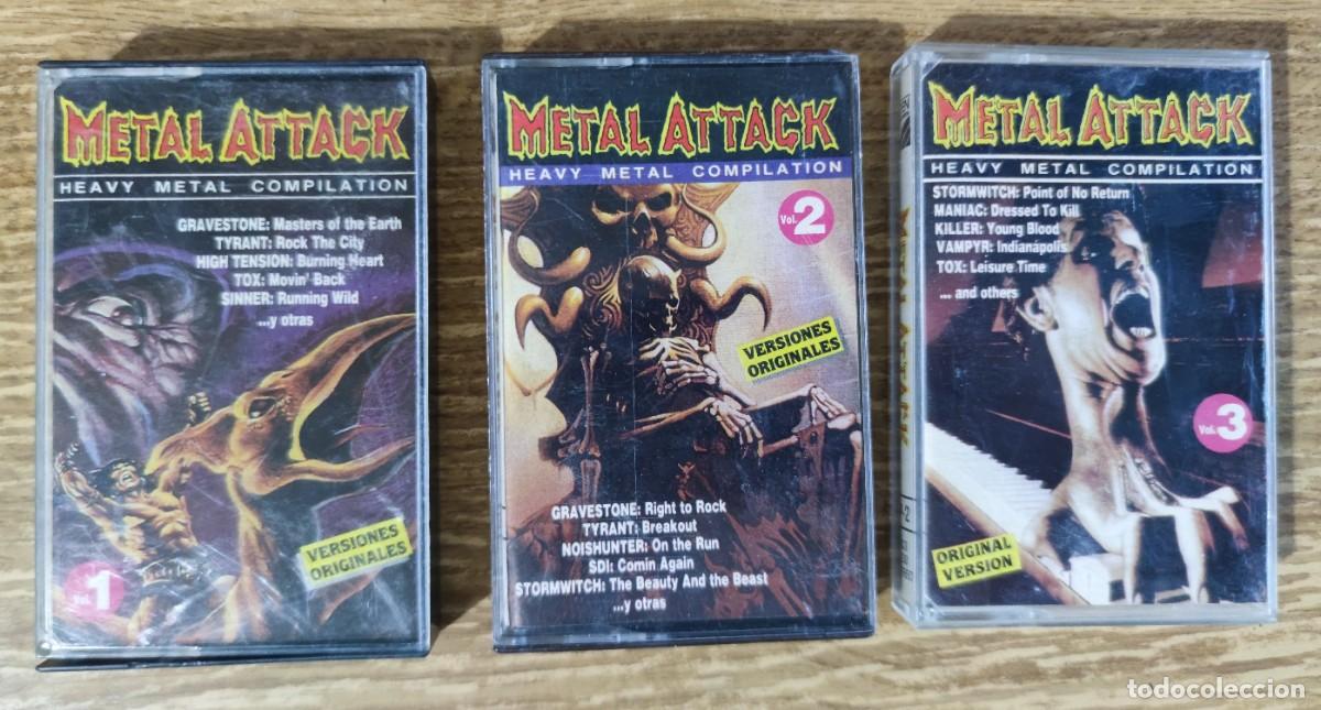 Casetes antiguos: Cassette triple Metal Attack (1990) recopilaci&oacute;n heavy metal a&ntilde;os 80