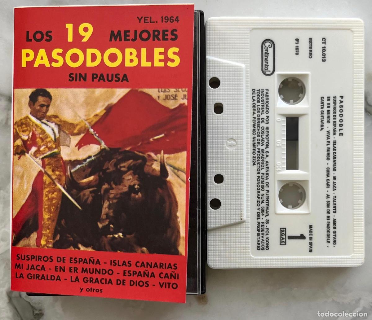 Casetes antiguos: LOS 19 MEJORES PASODOBLES SIN PAUSA. SUSPIROS DE ESPA&Ntilde;A. MI JACA. AMOR GITANO... CASETE