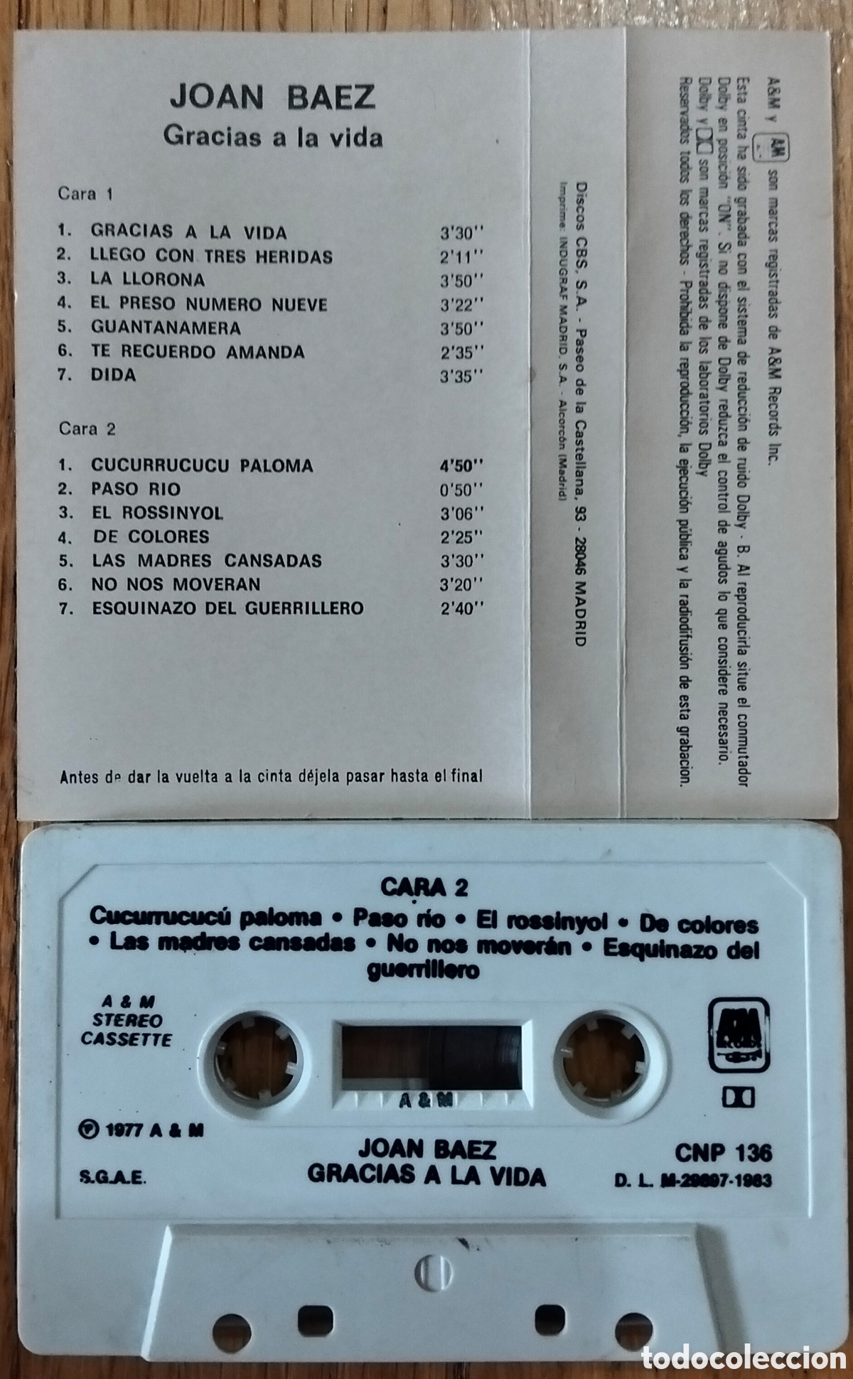 Casetes antiguos: JOAN BAEZ &rdquo;GRACIAS A LA VIDA&rdquo; CASETE - Foto 2