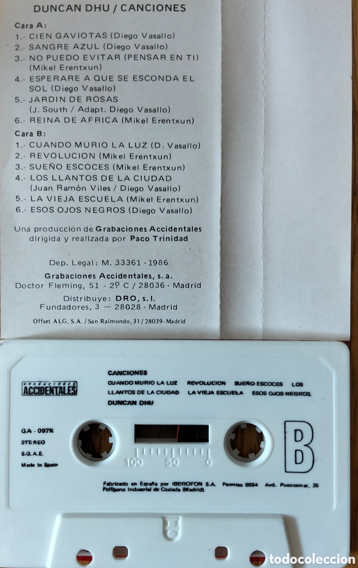 Casetes antiguos: DUNCAN DHU &rdquo;CANCIONES&rdquo; CASETE - Foto 2