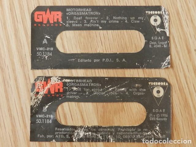 Casetes antiguos: Pegatina K7 Motorhead Orgasmatron a&ntilde;o 1987 GWR records etiqueta de la cinta de cassette