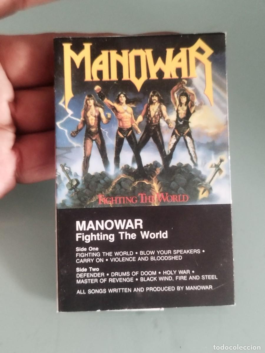 Casetes antiguos: Manowar, Fighting the World. Solo libreto de cinta de casete, cassette.