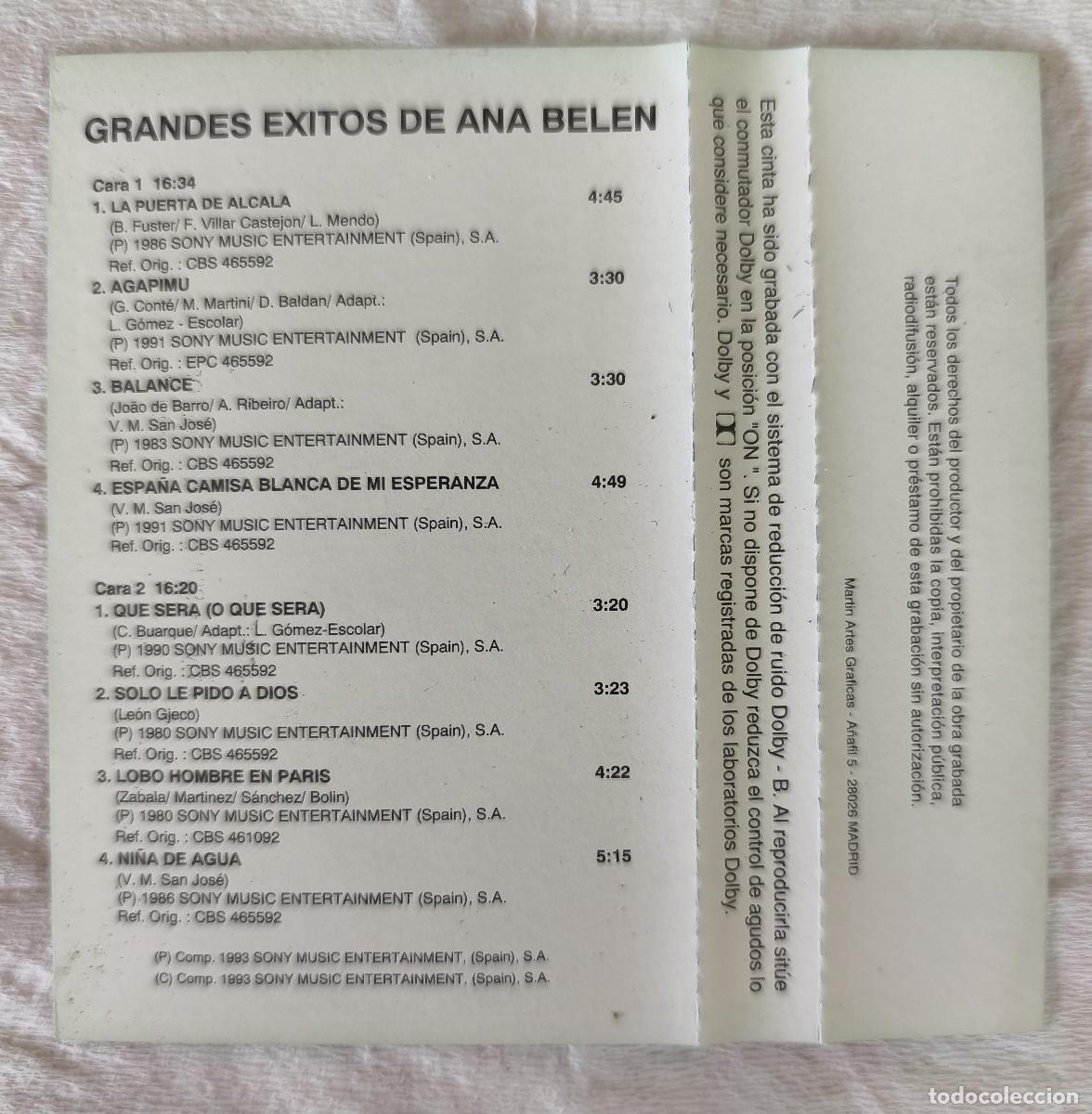Casetes antiguos: CASETE - ANA BELEN - Grandes Exitos - Foto 3