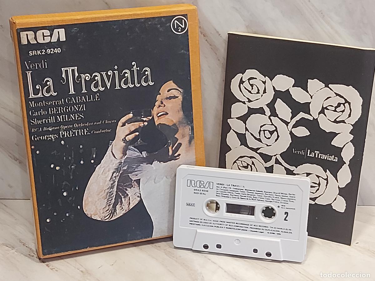 Casetes antiguos: VERDI LA TRAVIATA / DOBLE CASETE RCA SRK2-9240 / EDICI&Oacute;N ESPA&Ntilde;OLA 1975 / CABALL&Eacute; / ESTUCHE + LIBRETO