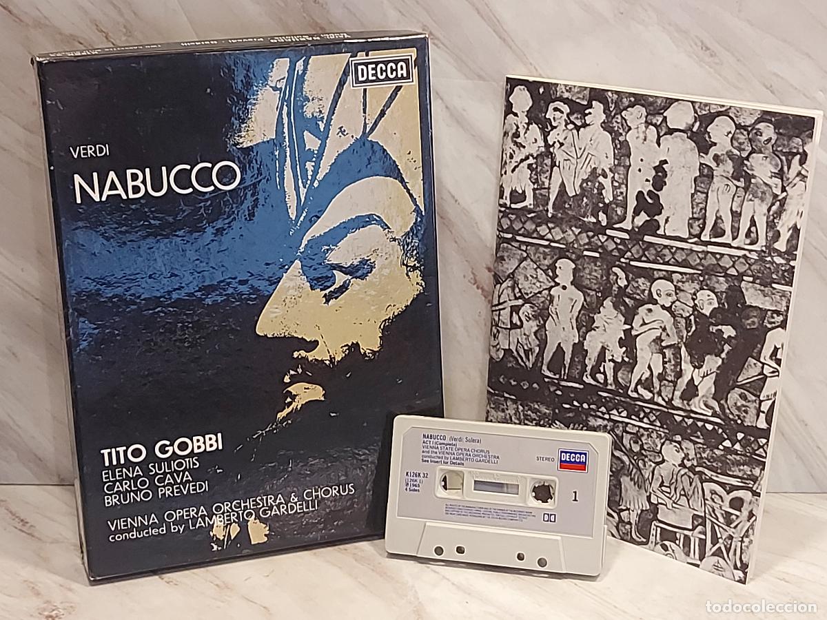 Casetes antiguos: VERDI NABUCCO / DOBLE CASETE DECCA K126K32 / TITO GOBBI &middot; SULIOTIS / 1979 / ESTUCHE + LIBRETO