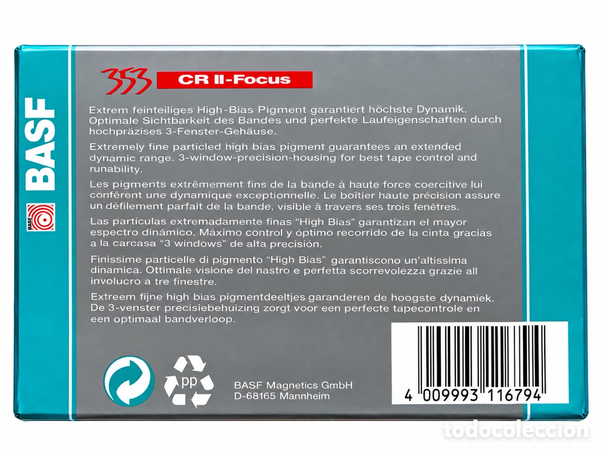Casetes antiguos: Cassettes cintas Basf focus 353 C90 cromo - Foto 2