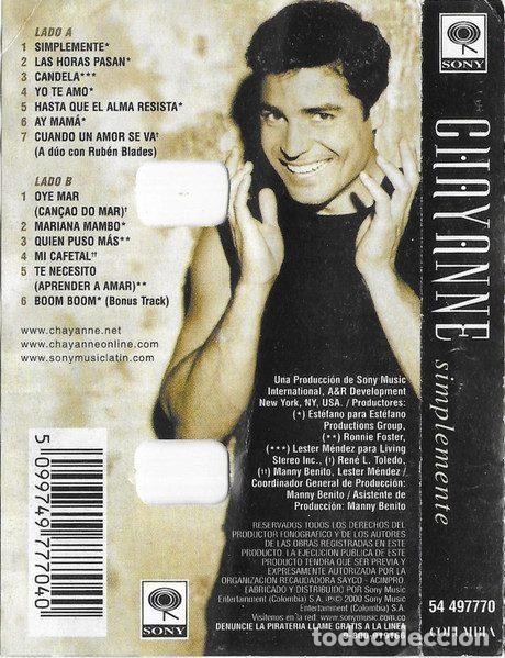 Casetes antiguos: Chayanne &ndash; Simplemente (Cassette, Sony 54 497770) - Foto 2