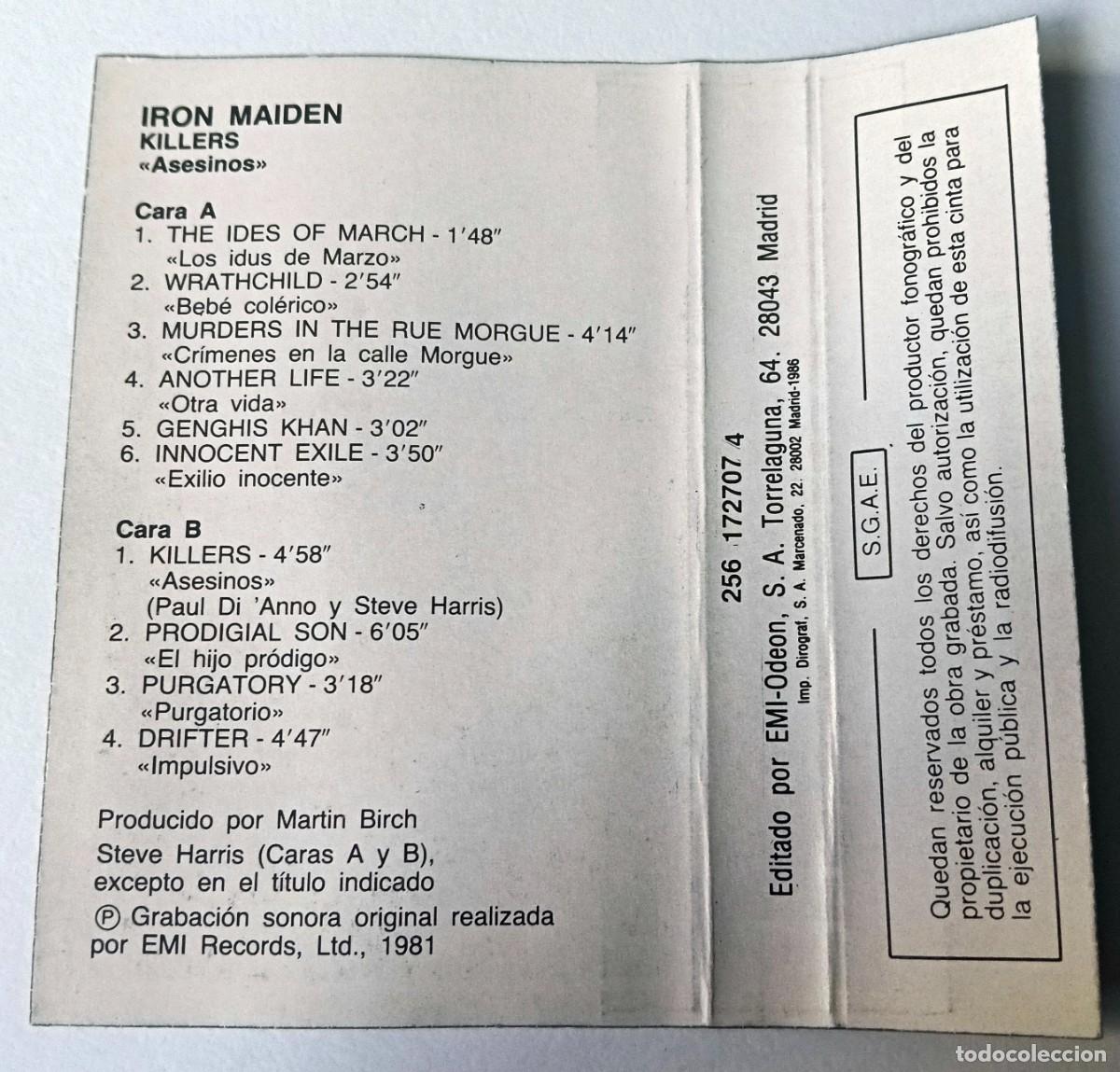 Casetes antiguos: CASSETTE IRON MAIDEN - KILLERS - Foto 6