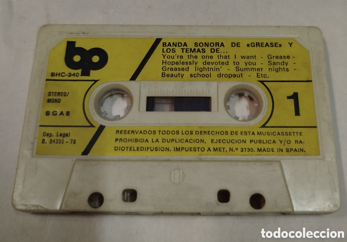 Casetes antiguos: Banda sonora de la pel&iacute;cula Grease. SOLO CASSETTE