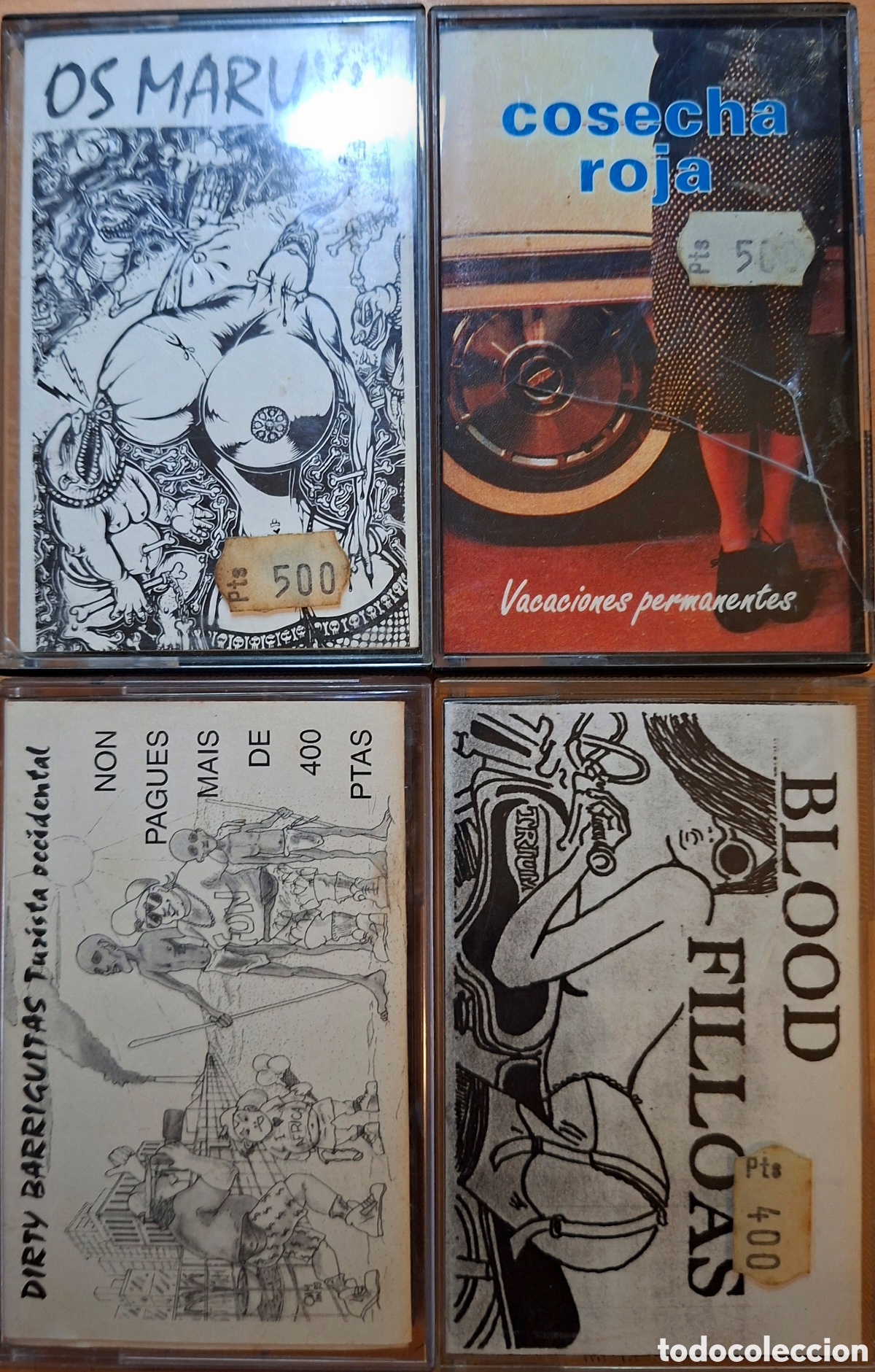 Old Cassettes: 4 maquetas cassete BANDAS ANOS '80: Cosecha Roja; Os Maruxa; Blood Filloas; Dirty Barriguitas
