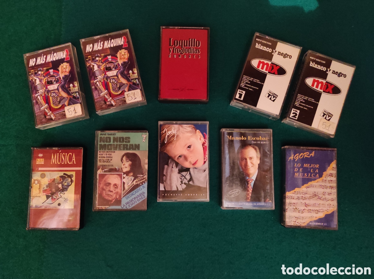 Casetes antiguos: Lote 9 Cintas Cassette Variadas: No M&aacute;s M&aacute;quina, Blanco Y Negro Mix, Loquillo, Manolo Escobar Y M&aacute;s