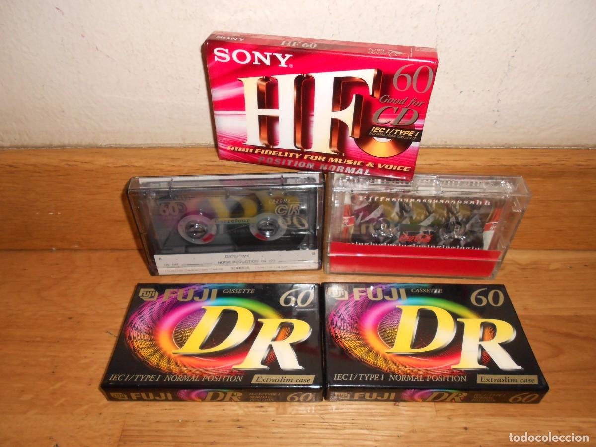 Casetes antiguos: LOTE 5 CINTAS CASSETTES VIRGENES : 2 FUJI 60 DR / 1 SONY 60 HF / 1 CARREFOUR CHROME / 1 COCA-COLA