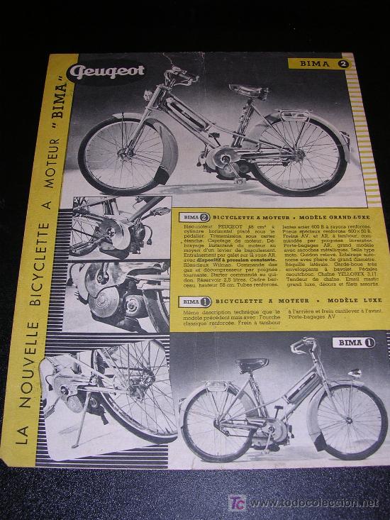 Coches y Motocicletas: BIMA LA NOUVELLE BICYCLETTE A MOTEUR PEUGEOT, 1 PAG ILSUTARDA POR LAS DOS CARAS
