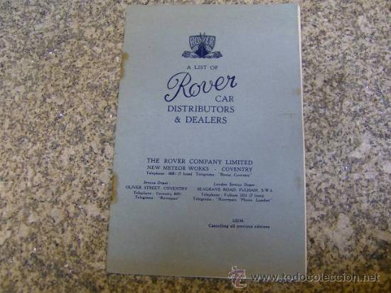 Coches y motocicletas: 1934 ROVER CAR DISTRIBUTORS & DEALERS IN UK - LISTADO CONCESIONARIOS ROVER 1934 INGLATERRA