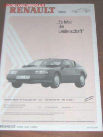 Automobili e Motociclette: RENAULT ALPINE V6 TURBO - CATALOGO PUBLICIDAD - 1988 - ALEMAN