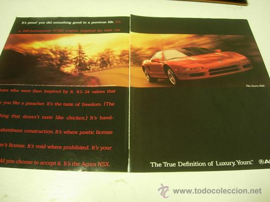 Coches y motocicletas: ACURA NSX (HONDA NSX): anuncio publicitario 1998