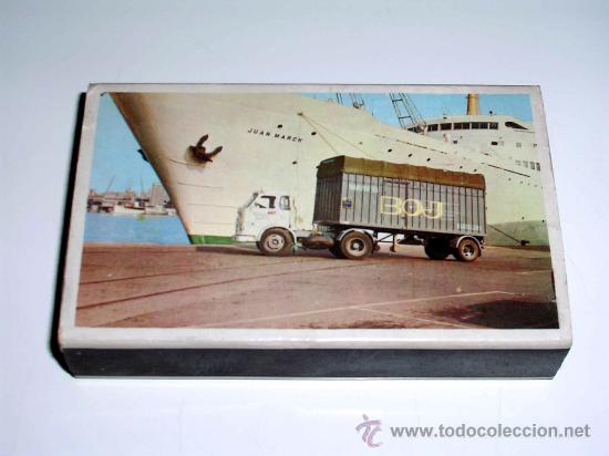 Coches y motocicletas: Caja de cerillas 10,5 x 6,5 cms con publicidad cami&oacute;n Pegaso BOJ, original a&ntilde;os 60. .
