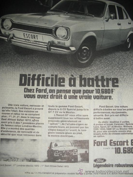 Automobili e Motociclette: FORD ESCORT, RS TURBO. 4 HOJAS DE PUBLICIDAD, UNA FRANCESA DE 1973.