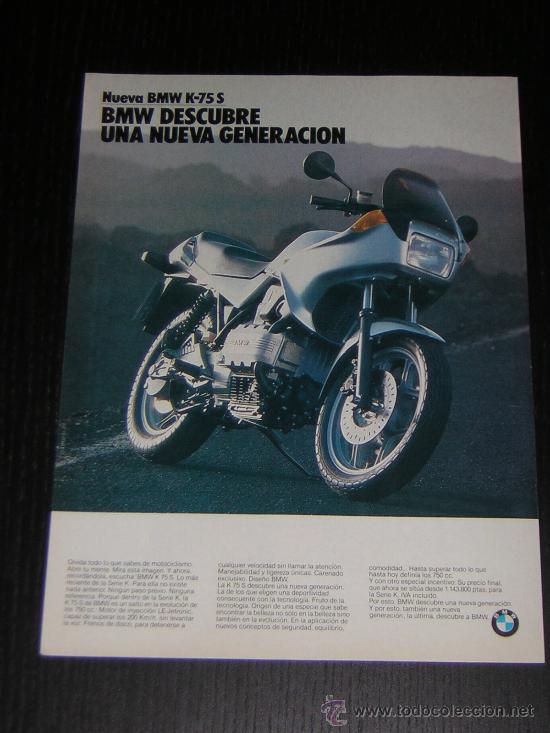 Automobili e Motociclette: BMW K 75 S - ANUNCIO PUBLICIDAD ORIGINAL DE REVISTA - HOJA EN ESPA&Ntilde;OL