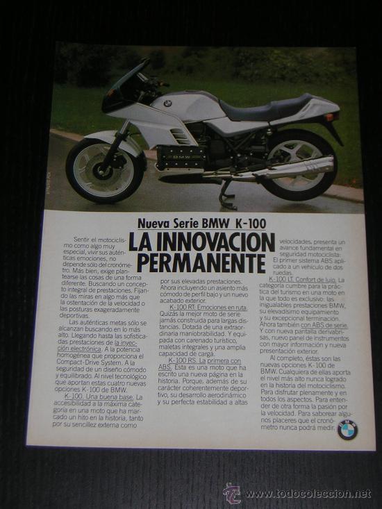 Automobili e Motociclette: BMW K 100 - ANUNCIO PUBLICIDAD ORIGINAL DE REVISTA - HOJA EN ESPA&Ntilde;OL