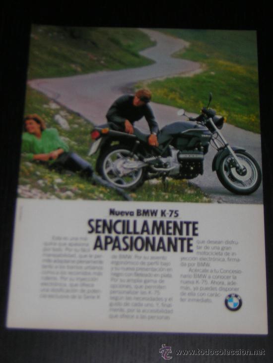 Automobili e Motociclette: BMW K 75 - ANUNCIO PUBLICIDAD ORIGINAL DE REVISTA - HOJA EN ESPA&Ntilde;OL