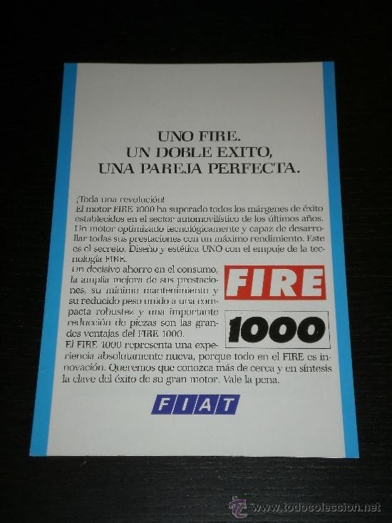 Coches y Motocicletas: FIAT UNO FIRE - CATALOGO PUBLICIDAD ORIGINAL - 1987 - ESPA&Ntilde;OL