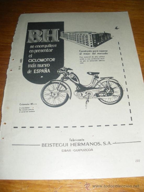Cars and Motorcycles: PUBLICIDAD DEL CICLOMOTOR BH. BEISTEGUI HERMANOS, EIBAR GUIPUZCUA.