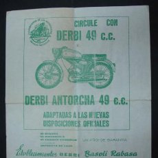 Coches y Motocicletas: CARTEL PUBLICITARIO. DERBI 49 C.C. DERBI ANTORCHA 49 C.C.28 CM.. Lote 20962927