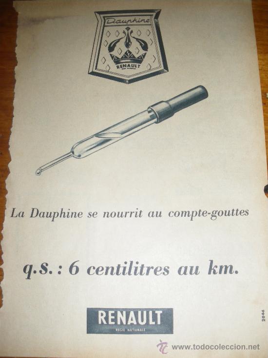 Voitures et Motocyclettes: PUBLICIDAD DE RENAULT DAUPHINE.