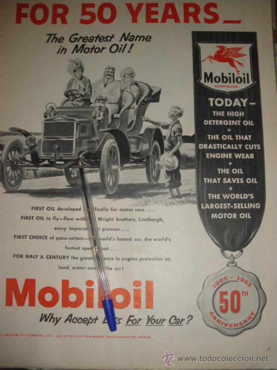 Cars and Motorcycles: LUBRICANTES MOBILOIL Y MOBILGAS, 4 ANUNCIOS. SAM HANKS, INDIANAPOLIS.