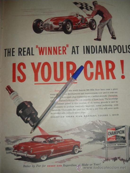 Carros e motociclos: PUBLICIDAD DE BUJIAS CHAMPION, INDIANAPOLIS. 3 ANUNCIOS.