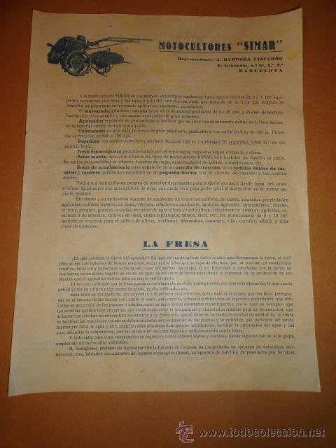 Coches y motocicletas: HOJA PUBLICIDAD MOTOCULTORES SIMAR (BARCELONA)