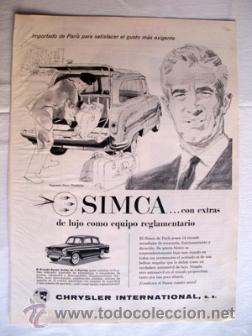 Coches y Motocicletas: Antigua Hoja Publicidad Revista : SIMCA. CHRYSLER.  A&ntilde;o 1959