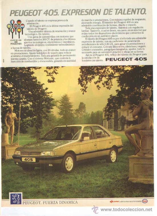 Coches y Motocicletas: PEUGEOT 405: anuncio publicitario de 1988